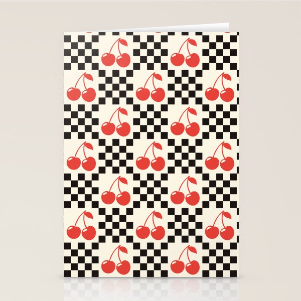 Red Cherries, Black & White Double Checker Stationery Card Gallery Image 2