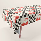 Red Cherries, Black & White Double Checker Tablecloth Gallery Image 1