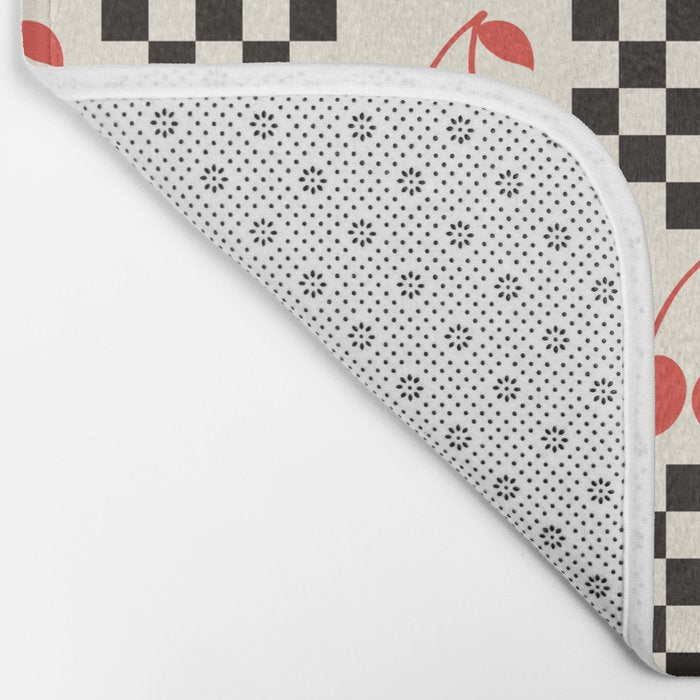 Red Cherries, Black & White Double Checker Bath Mat Gallery Image 2