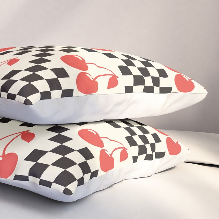 Red Cherries, Black & White Double Checker Pillow Sham Gallery Image 3