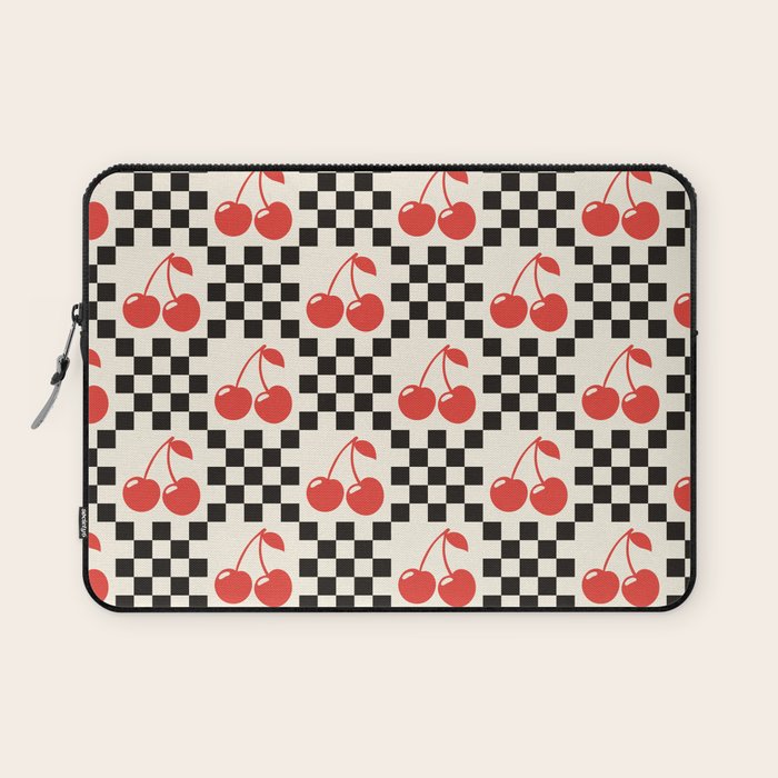 Red Cherries, Black & White Double Checker Laptop Sleeve Gallery Image 1