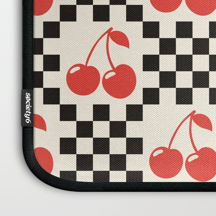 Red Cherries, Black & White Double Checker Laptop Sleeve Gallery Image 3