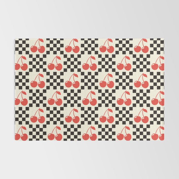 Red Cherries, Black & White Double Checker Rug Gallery Image 2