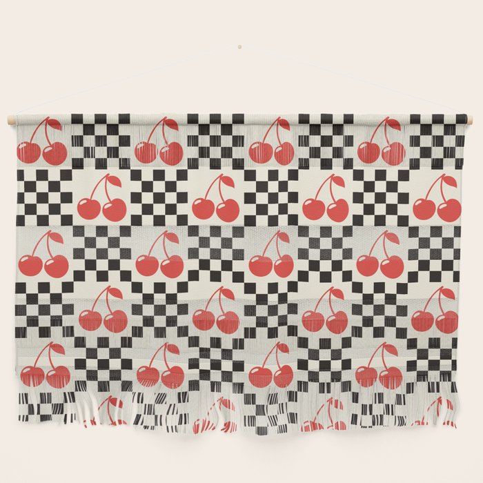 Red Cherries, Black & White Double Checker Wall Hanging Gallery Image 1