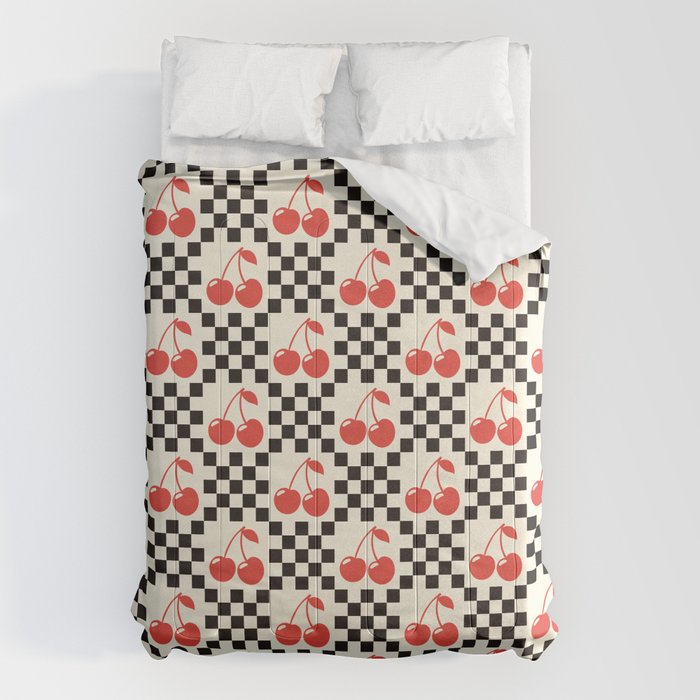 Red Cherries, Black & White Double Checker Comforter Gallery Image 6