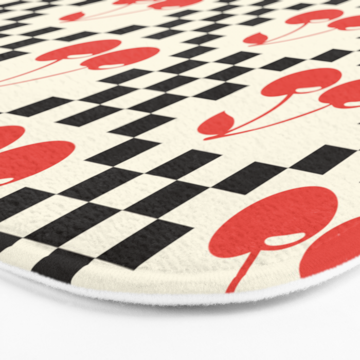 Red Cherries, Black & White Double Checker Bath Mat Gallery Image 3