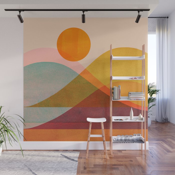 Abstraction_SUNSET_LANDSCAPE_POP_ART_Minimalism_018X Wall Mural Gallery Image 1
