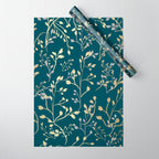 Leaves, Teal and Gold, Floral Artwork Print Wrapping Paper Gallery Image 1