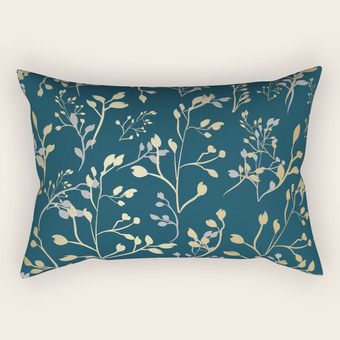 Leaves, Teal and Gold, Floral Artwork Print Rectangular Pillow Gallery Image 2