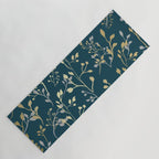 Leaves, Teal and Gold, Floral Artwork Print Yoga Mat Gallery Image 1