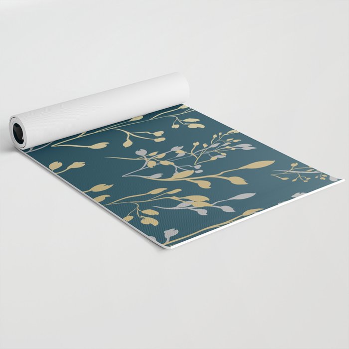 Leaves, Teal and Gold, Floral Artwork Print Yoga Mat Gallery Image 2