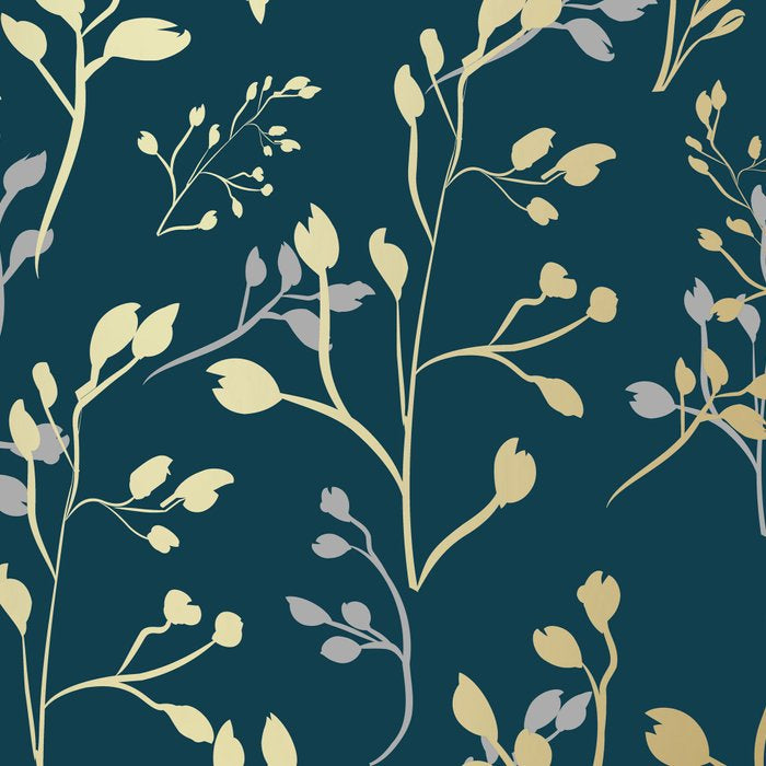 Leaves, Teal and Gold, Floral Artwork Print Coffee Mug Gallery Image 2