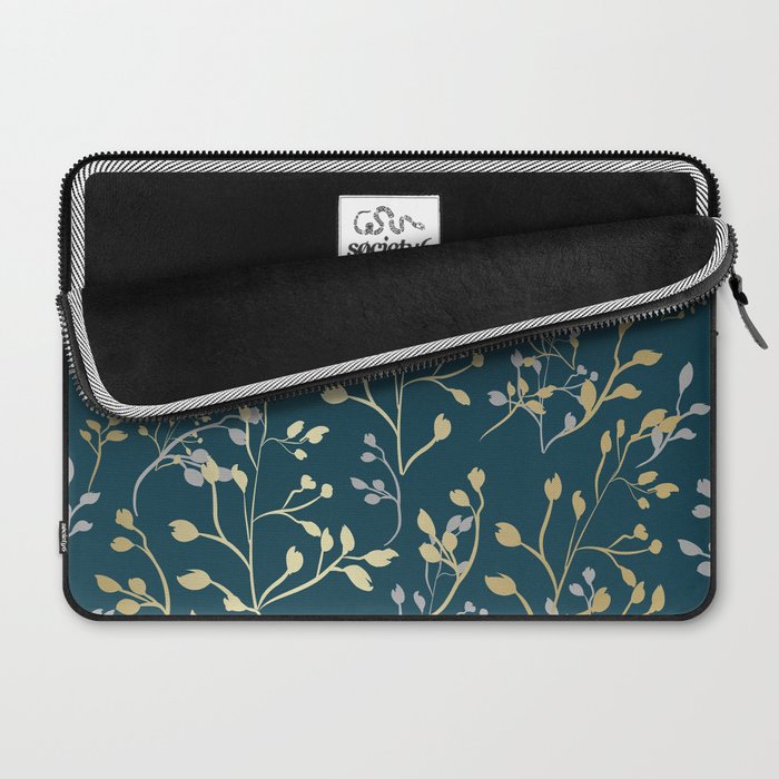 Leaves, Teal and Gold, Floral Artwork Print Laptop Sleeve Gallery Image 2