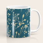 Leaves, Teal and Gold, Floral Artwork Print Coffee Mug Gallery Image 1