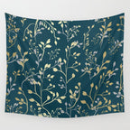 Leaves, Teal and Gold, Floral Artwork Print Wall Tapestry Gallery Image 4