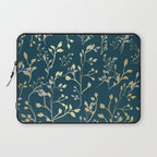 Leaves, Teal and Gold, Floral Artwork Print Laptop Sleeve Gallery Image 1