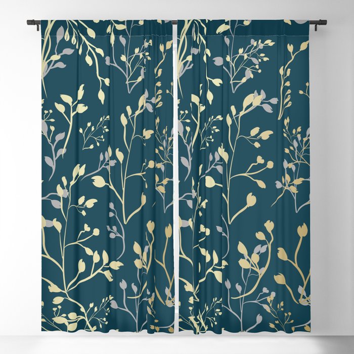 Leaves, Teal and Gold, Floral Artwork Print Window Curtain Gallery Image 5