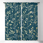 Leaves, Teal and Gold, Floral Artwork Print Window Curtain Gallery Image 5