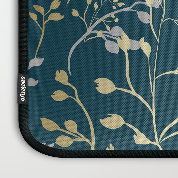 Leaves, Teal and Gold, Floral Artwork Print Laptop Sleeve Gallery Image 3