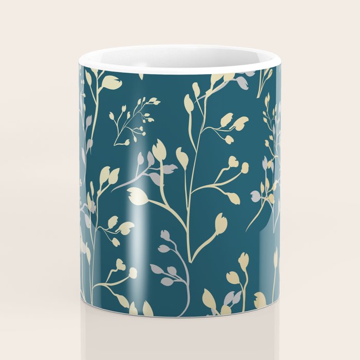 Leaves, Teal and Gold, Floral Artwork Print Coffee Mug Gallery Image 4