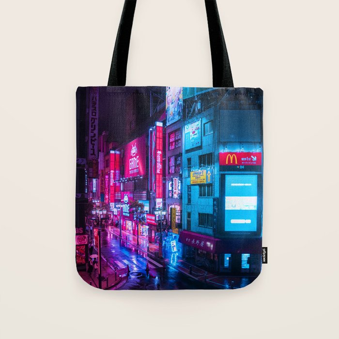 Post Apocalyptic Neon City Blues  - Tokyo Tote Bag Gallery Image 1