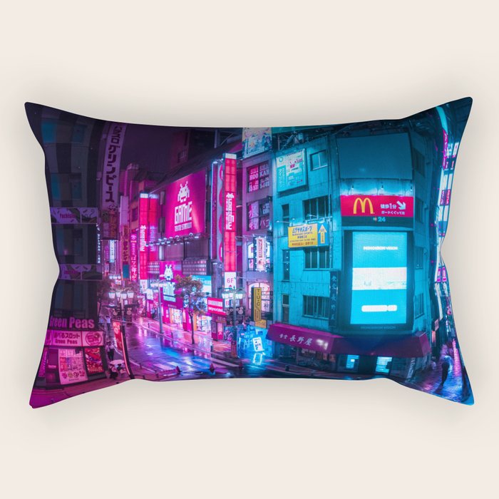 Post Apocalyptic Neon City Blues  - Tokyo Rectangular Pillow Gallery Image 2