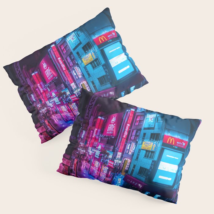 Post Apocalyptic Neon City Blues  - Tokyo Pillow Sham Gallery Image 1