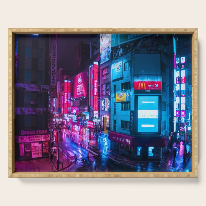 Post Apocalyptic Neon City Blues  - Tokyo Serving Tray Gallery Image 1