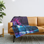 Post Apocalyptic Neon City Blues  - Tokyo Throw Blanket Gallery Image 1