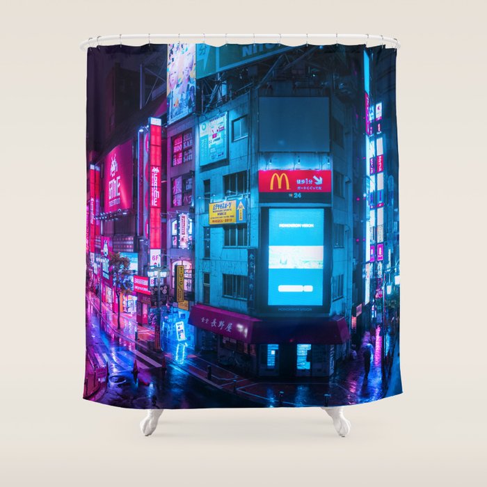 Post Apocalyptic Neon City Blues  - Tokyo Shower Curtain Gallery Image 1