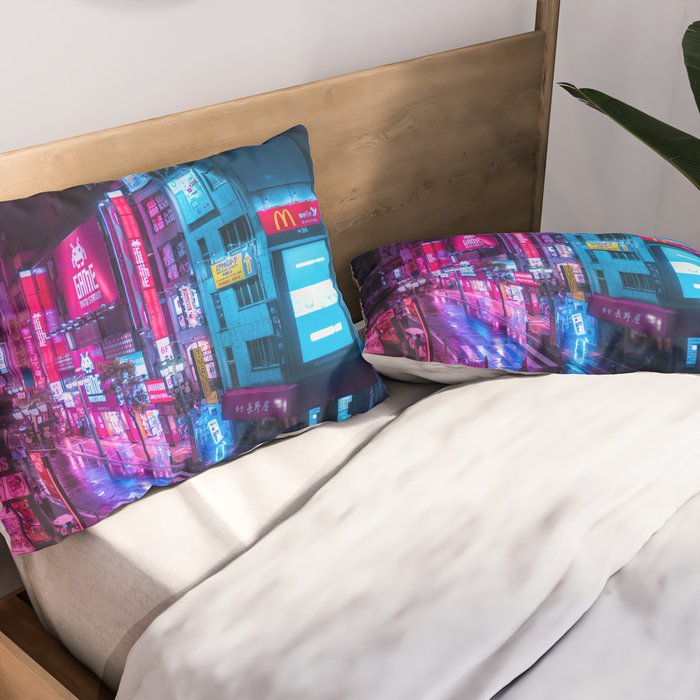 Post Apocalyptic Neon City Blues  - Tokyo Pillow Sham Gallery Image 2