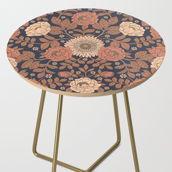 Peach, Dusty Rose, Mauve & Blue-Gray Floral Pattern Side Table Gallery Image 2
