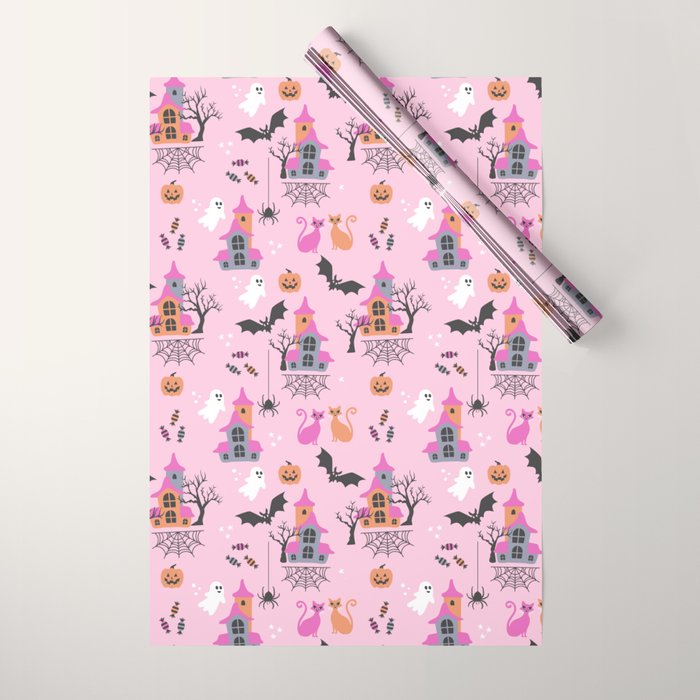 Pink Halloween pastel spooky party Wrapping Paper Gallery Image 1