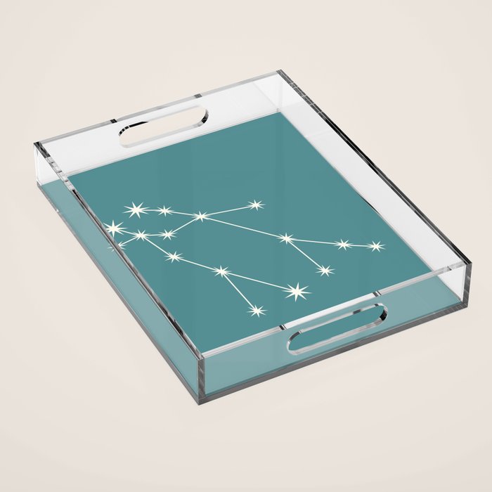 Gemini Zodiac Star Constellation Line Art Teal Acrylic Tray Gallery Image 1