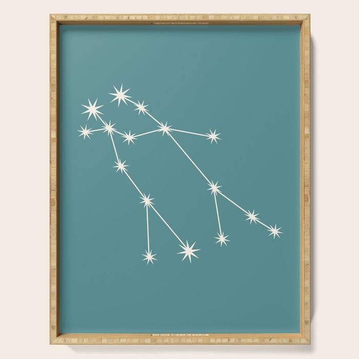 Gemini Zodiac Star Constellation Line Art Teal Serving Tray Gallery Image 1