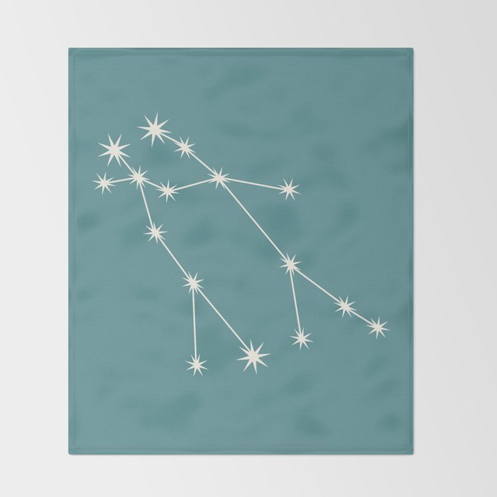 Gemini Zodiac Star Constellation Line Art Teal Throw Blanket Gallery Image 2