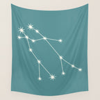 Gemini Zodiac Star Constellation Line Art Teal Wall Tapestry Gallery Image 4