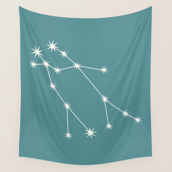 Gemini Zodiac Star Constellation Line Art Teal Wall Tapestry Gallery Image 1