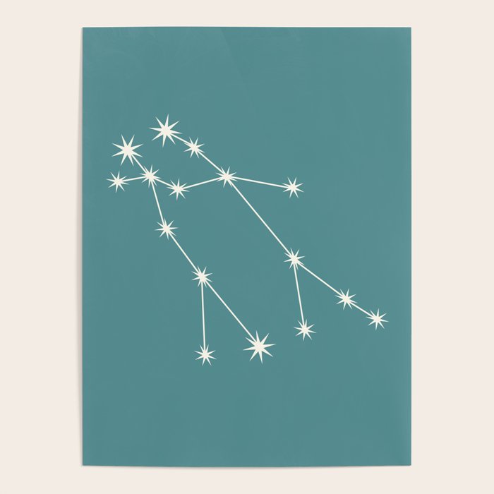 Gemini Zodiac Star Constellation Line Art Teal Poster Gallery Image 4