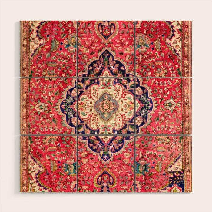 Tabriz Antique Persian Rug Print Wood Wall Art Gallery Image 1