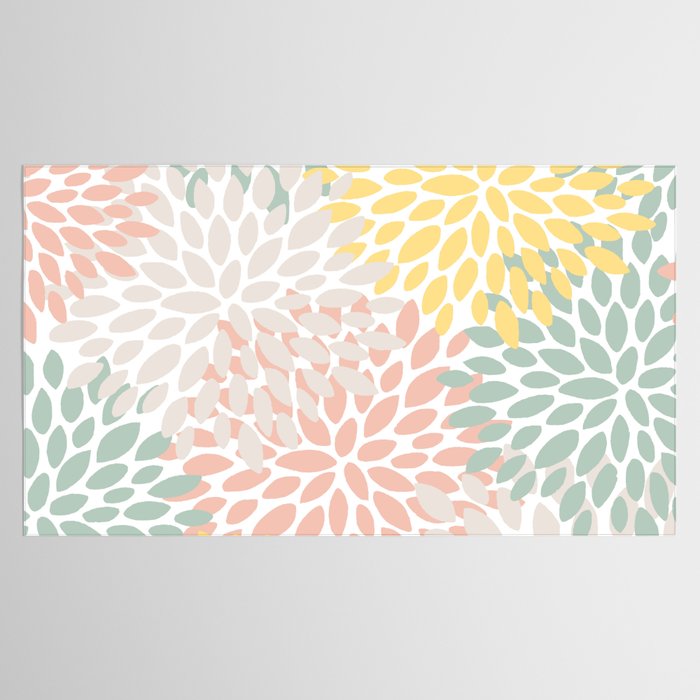Festive, Abstract, Floral Prints, Coral, Green, Yellow Tablecloth Gallery Image 2