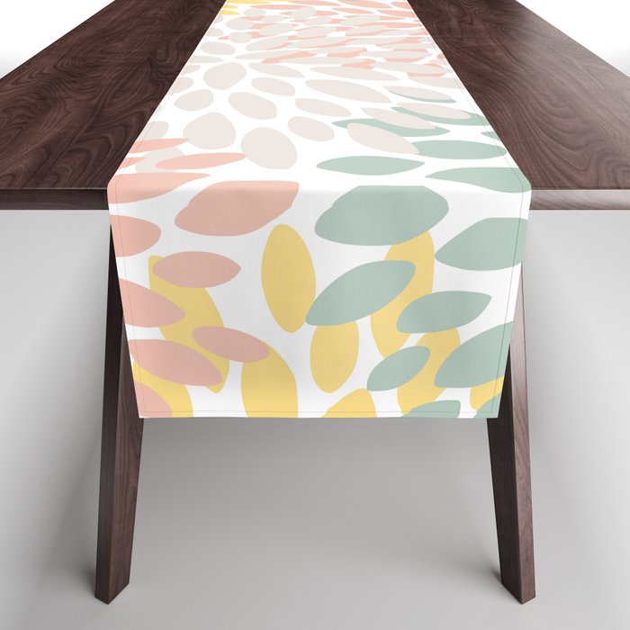 Festive, Abstract, Floral Prints, Coral, Green, Yellow Table Runner Gallery Image 1