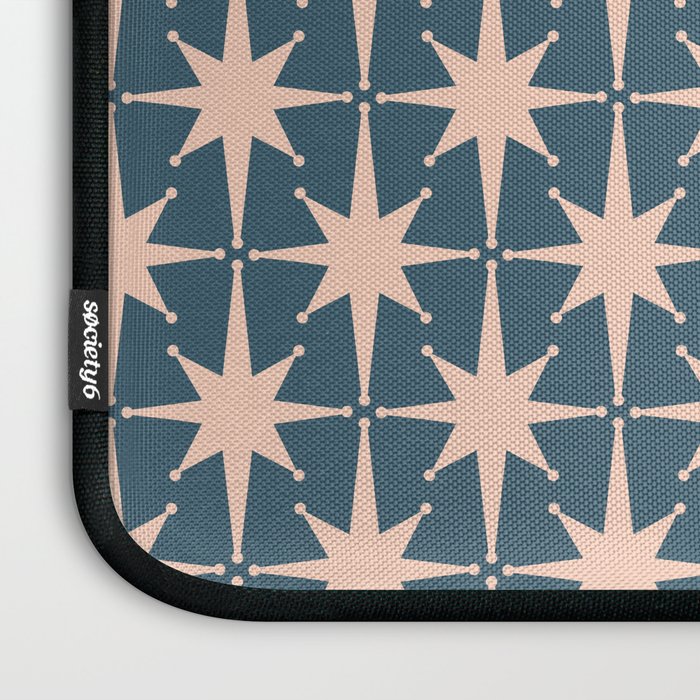Mid Century Modern Atomic Stars Pattern in Steel Teal Blue and Pale Blush Pink Laptop Sleeve Gallery Image 3