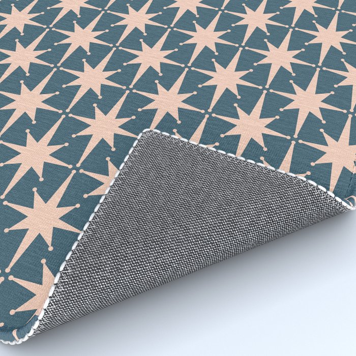 Mid Century Modern Atomic Stars Pattern in Steel Teal Blue and Pale Blush Pink Rug Gallery Image 4