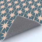 Mid Century Modern Atomic Stars Pattern in Steel Teal Blue and Pale Blush Pink Rug Gallery Image 4