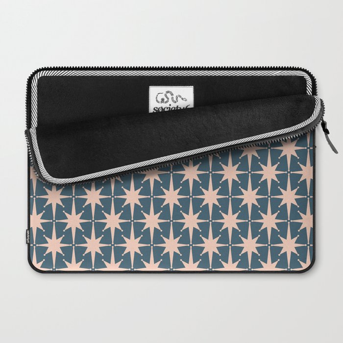 Mid Century Modern Atomic Stars Pattern in Steel Teal Blue and Pale Blush Pink Laptop Sleeve Gallery Image 2