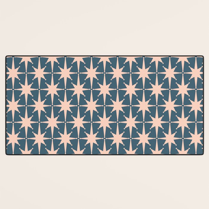 Mid Century Modern Atomic Stars Pattern in Steel Teal Blue and Pale Blush Pink Desk Mat Gallery Image 3