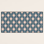 Mid Century Modern Atomic Stars Pattern in Steel Teal Blue and Pale Blush Pink Desk Mat Gallery Image 3