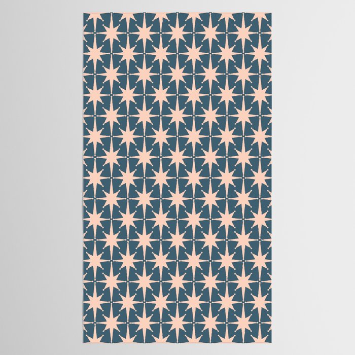 Mid Century Modern Atomic Stars Pattern in Steel Teal Blue and Pale Blush Pink Tablecloth Gallery Image 2