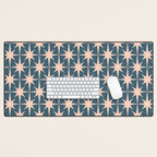 Mid Century Modern Atomic Stars Pattern in Steel Teal Blue and Pale Blush Pink Desk Mat Gallery Image 1
